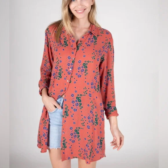 natural life shirt dress Natural Life Shirt Dress Button Up Long Sleeve Blue/Multi Womens Medium Belted